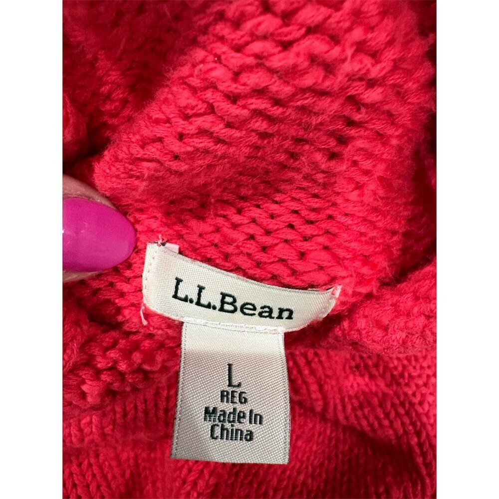 L.L.Bean Sweater Womens Size L Orange Mock Neck Chunky Knit Pullover - Picture 5 of 7